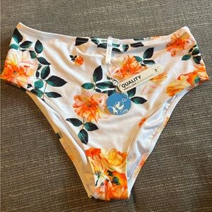 Cupshe High Waisted XL Bikini Bottom Orange Pink Floral NWT